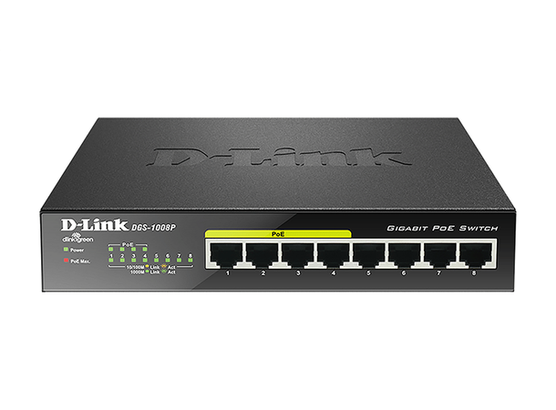 D-Link 8-Port Gigabit PoE svitsj 4xGbit PoE, 4xGbit Uplink, Unmanaged