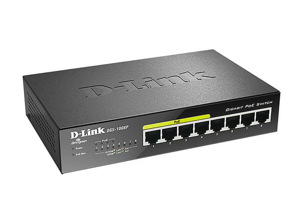 D-Link 8-Port Gigabit PoE svitsj 4xGbit PoE, 4xGbit Uplink, Unmanaged